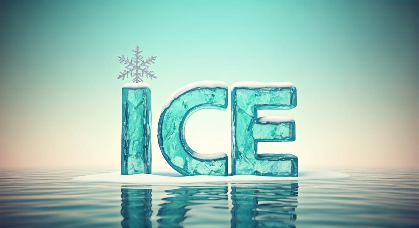 Emerald Ice Letter in Frozen Lake, Hyperrealistic Splash Art