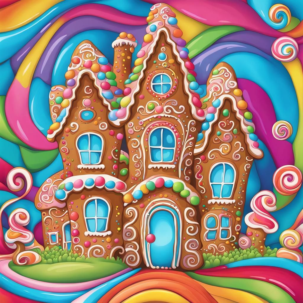 Vibrant Gingerbread House in Candyland Wonderland