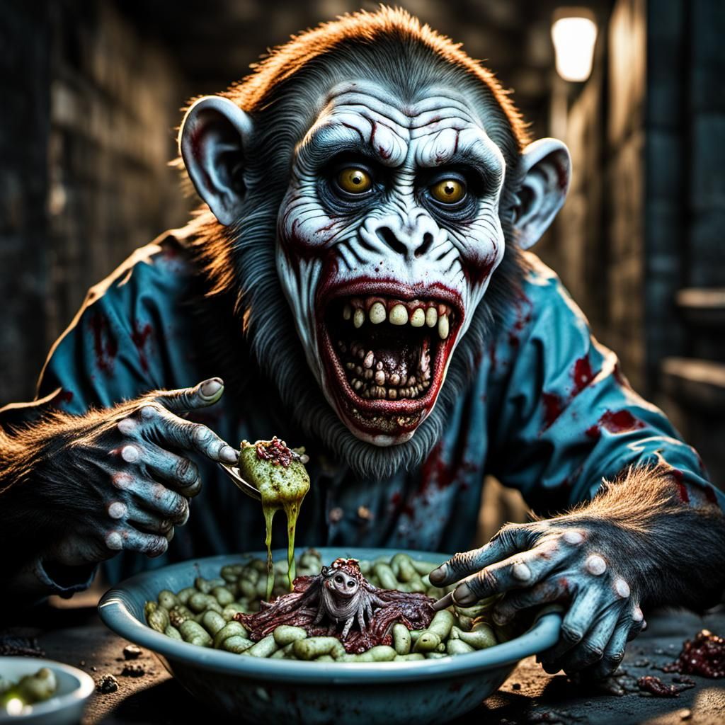 Zombie Monkey Clown Boy Feast: Hyperrealistic Horror