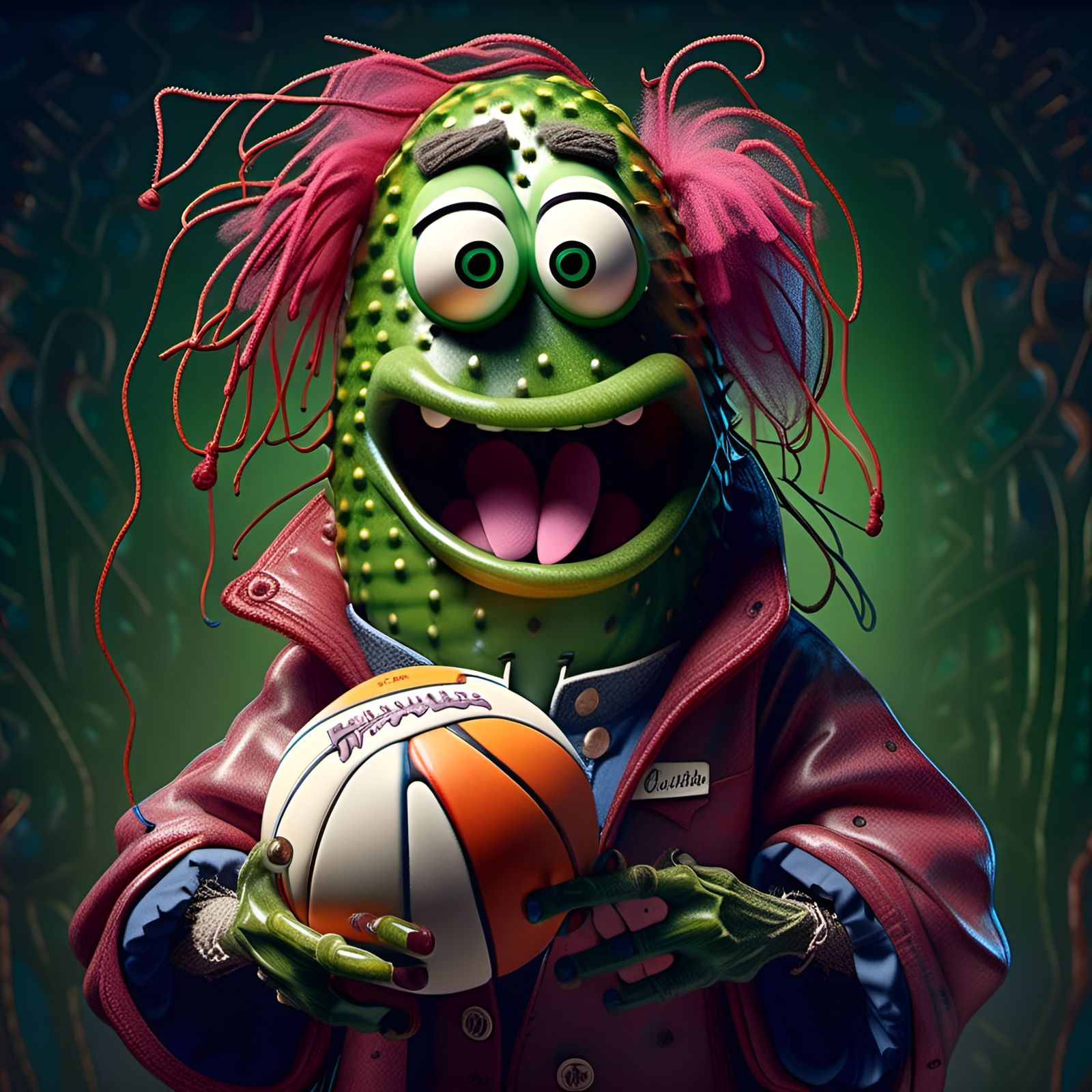 Anthropomorphic Pickle Character Portrait in Digital Illustr...