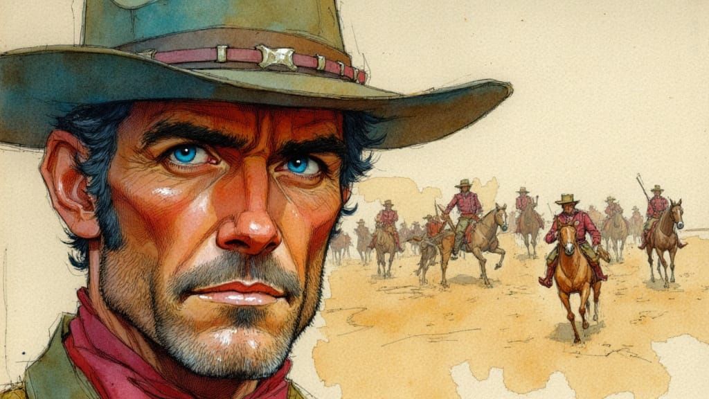 Cavalry Officer in Desert Sands, Klimt-Style Pastel