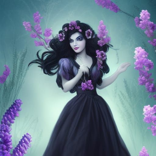 Woman with Flowers in Hair, Fantasy Concept Art
