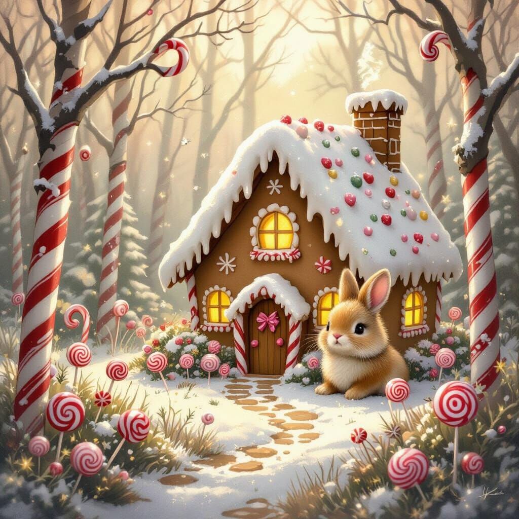 Whimsical Gingerbread House in Enchanted Forest Clearing