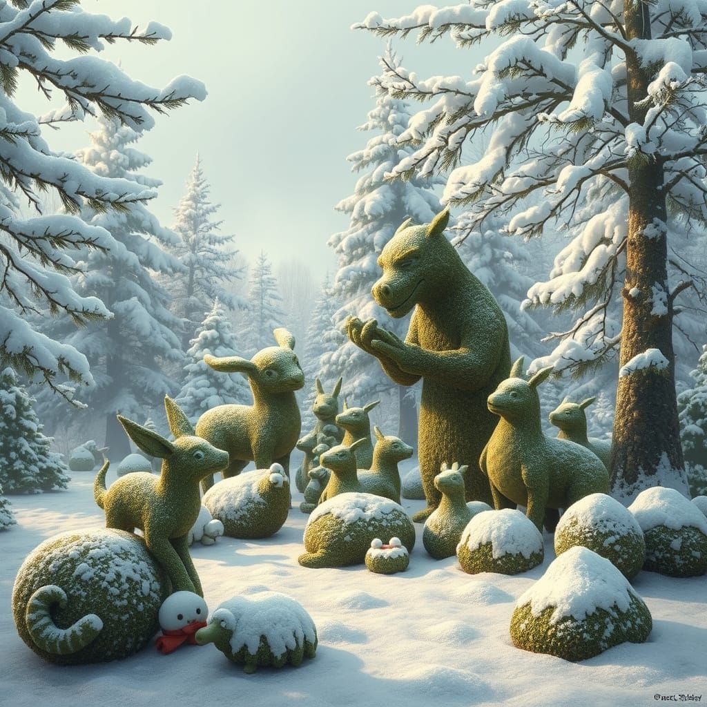 Topiary Artist Sculpts Garden in Winter Landscape