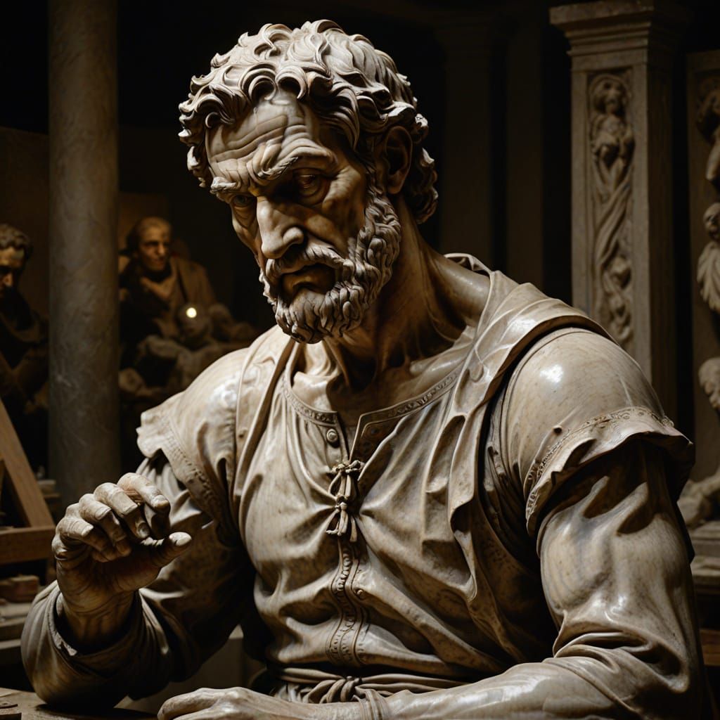Michelangelo Carving Statue in Dusty Workshop - Renaissance ...