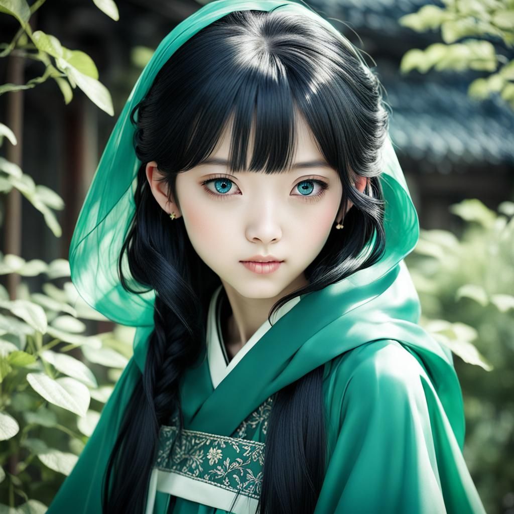 Portrait of a Korean Girl with Blue Eyes