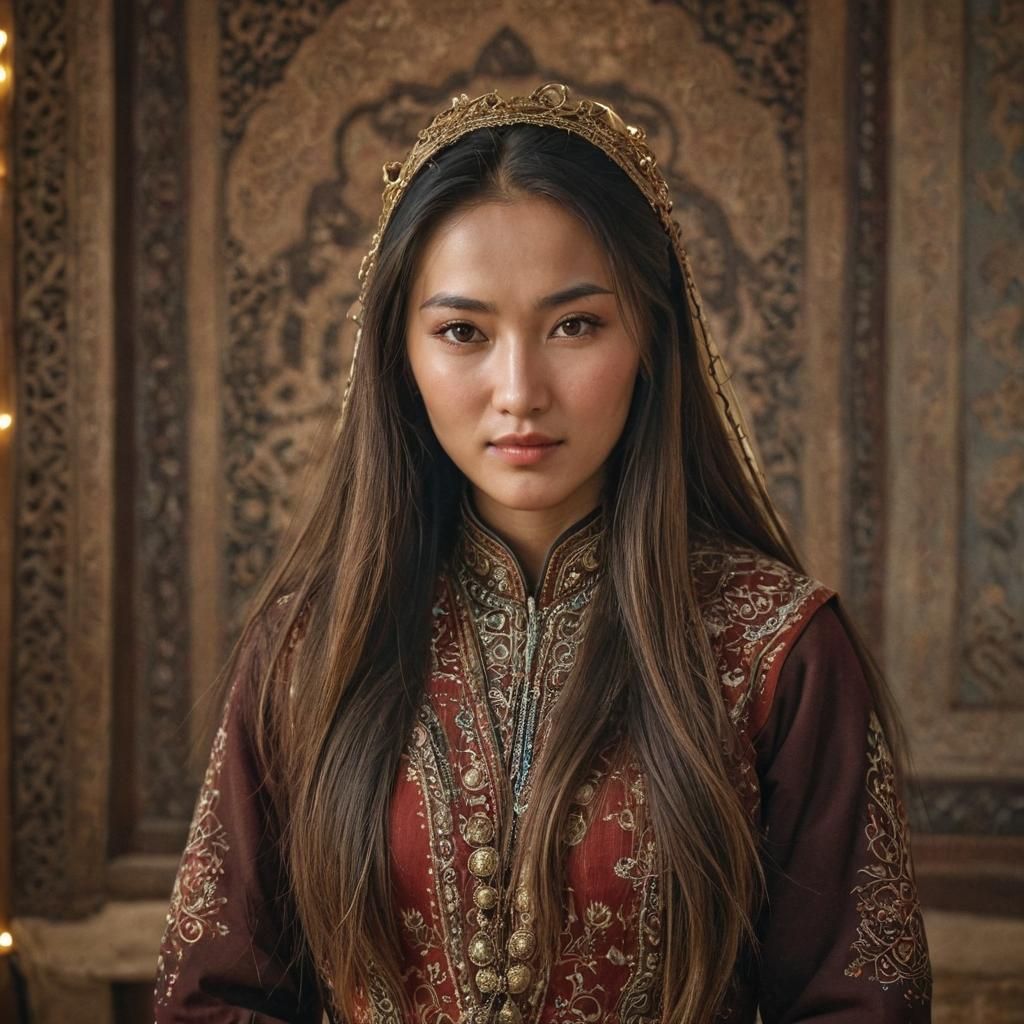 Uyghur Woman in Traditional Dress: Digital Portrait