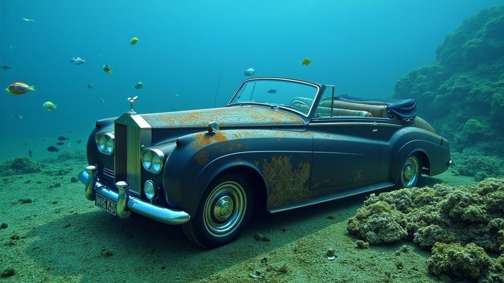 Underwater Rolls-Royce Silver Cloud in Hyperrealistic Style