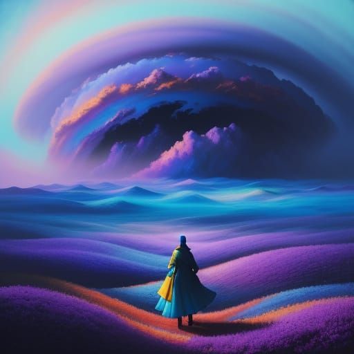 Surreal Dreamscape: Ethereal Oil Painting in Triadic Colors