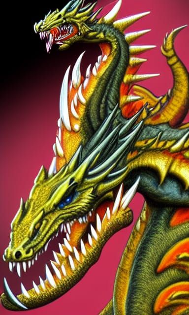 Detailed Fire-Breathing Multi-Headed Dragon