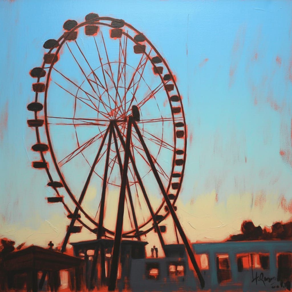 Abstract Oil Painting of a Ferris Wheel