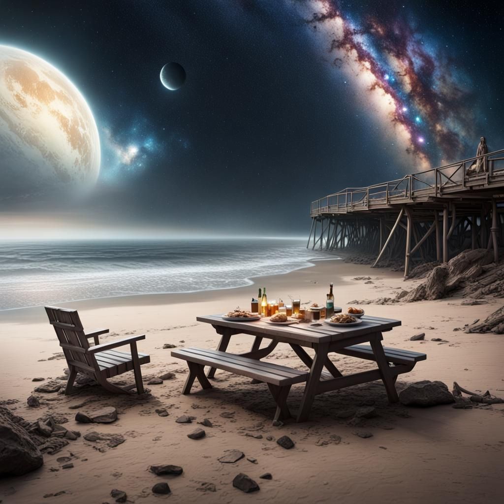 Picnic on Metal Beach Under the Milky Way