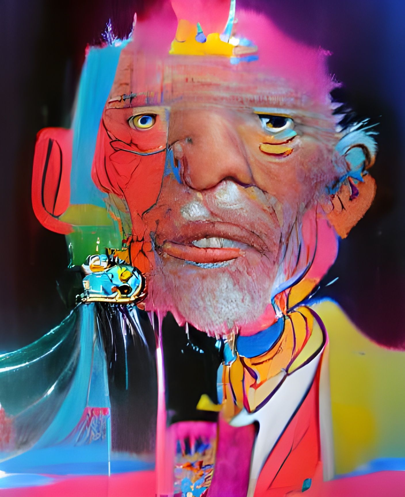 Cosmic Old Man Portrait in Abstract Oil
