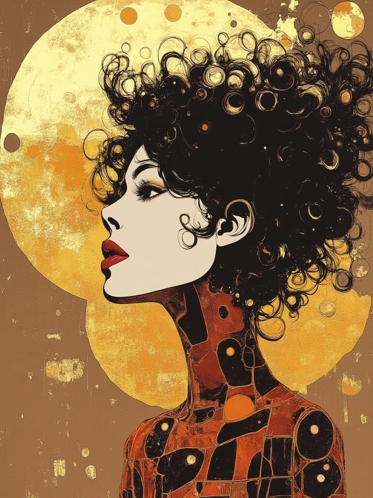 Gilded Woman with Swirling Hair in Art Deco Style