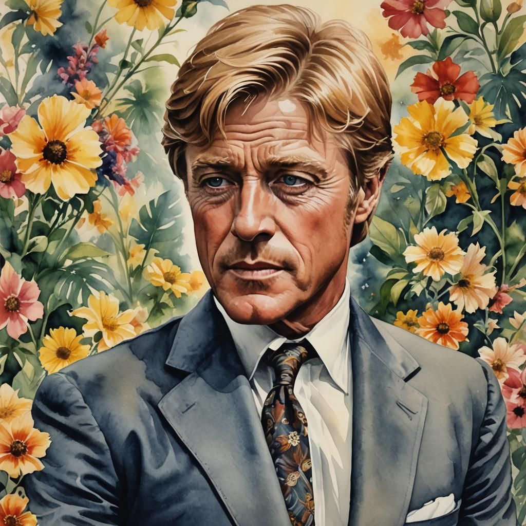 Robert Redford: Hyperdetailed Watercolor Art Deco Portrait