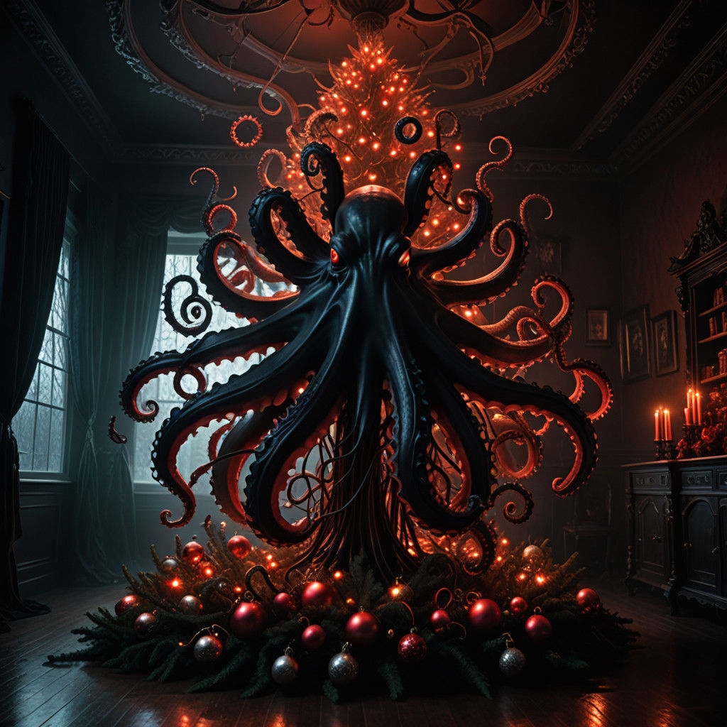 Macabre Christmas Nightmare: Giant Octopus Destroys Tree