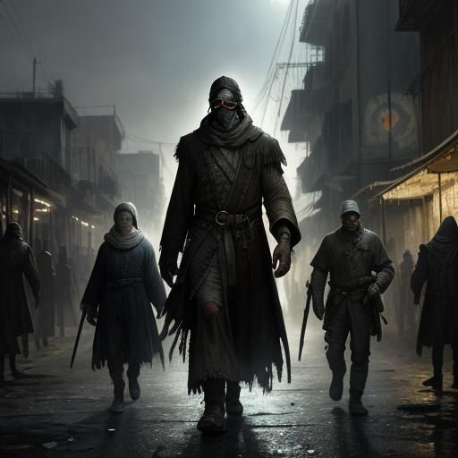 Dystopian Mardi Gras Warrior in Old Louisiana