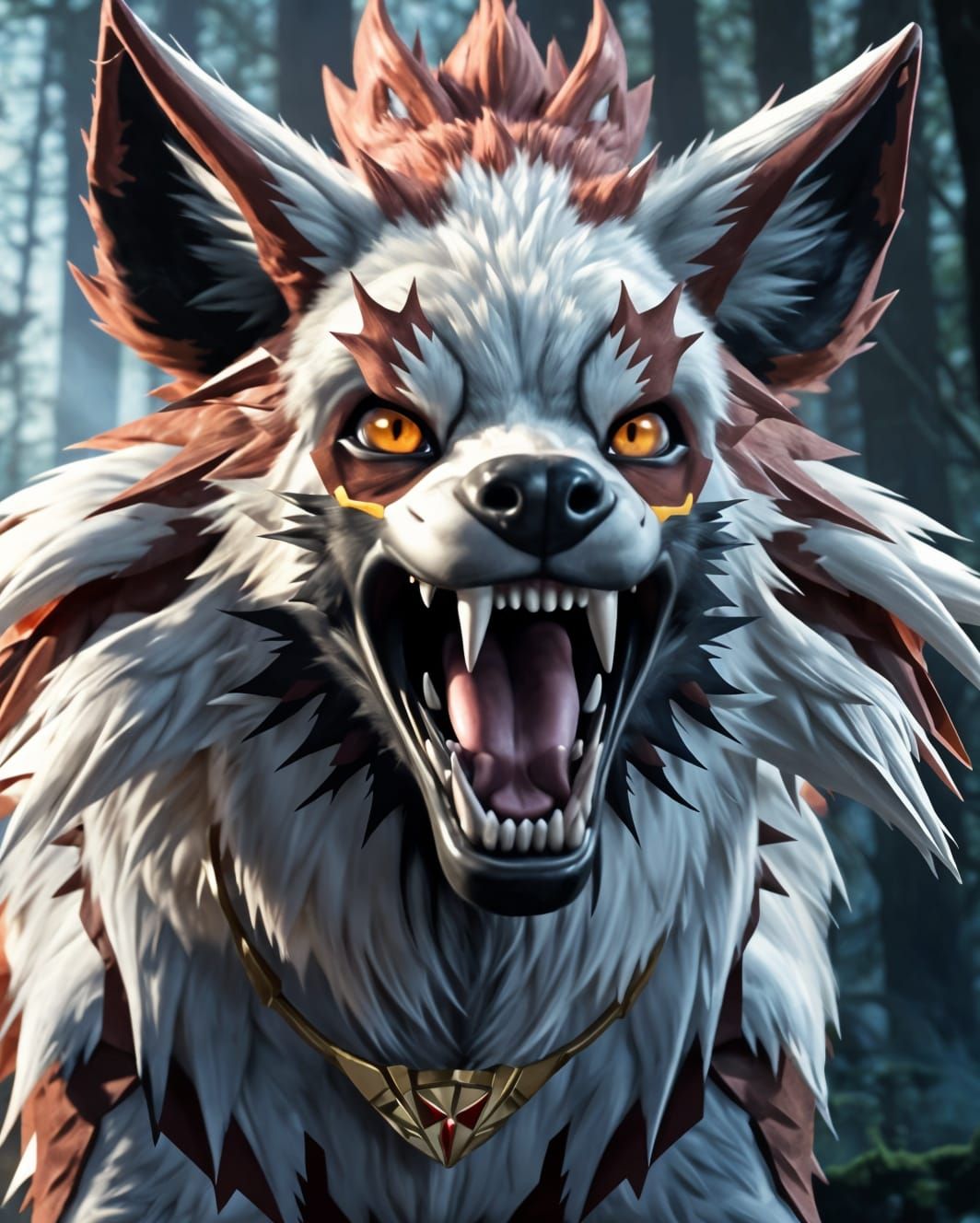 Realistic Lycanroc Werewolf Pokemon Matte Painting