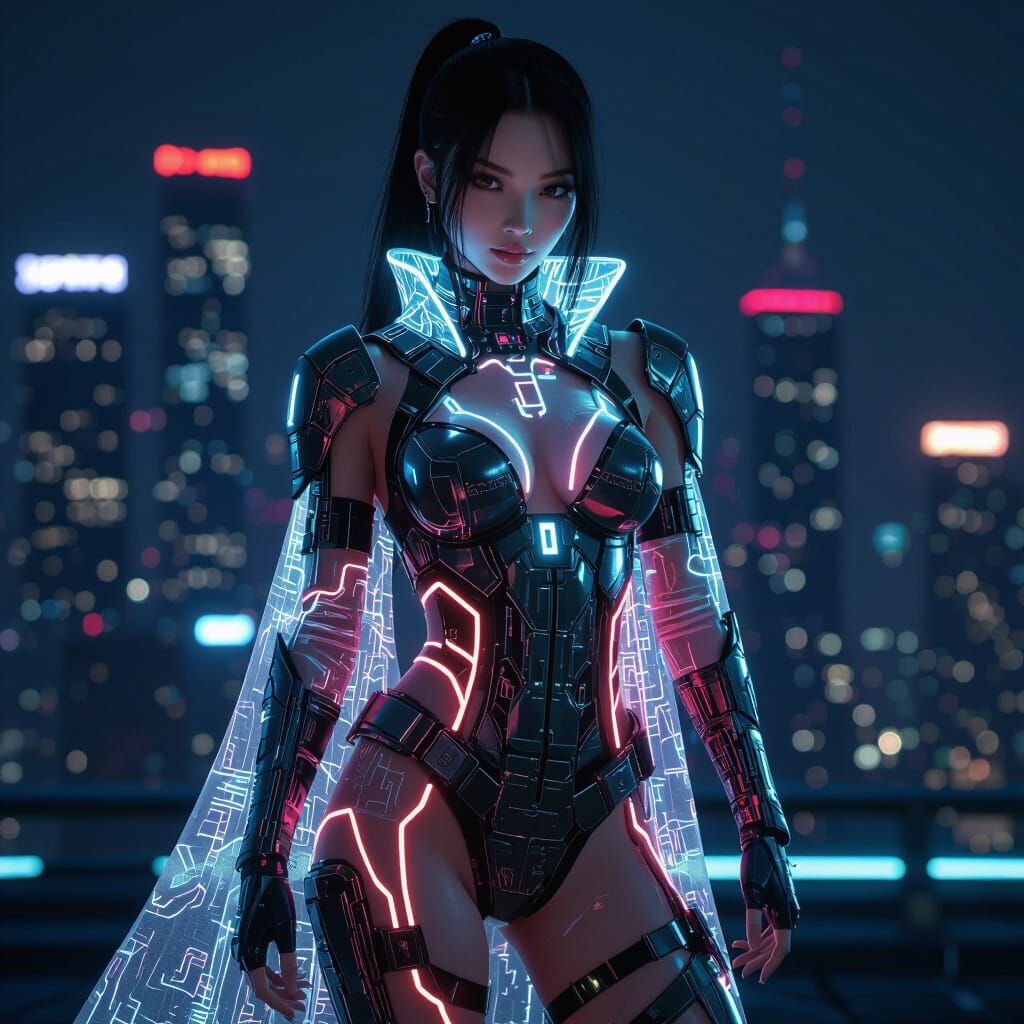 Futuristic Woman in Cyberpunk Anime Style