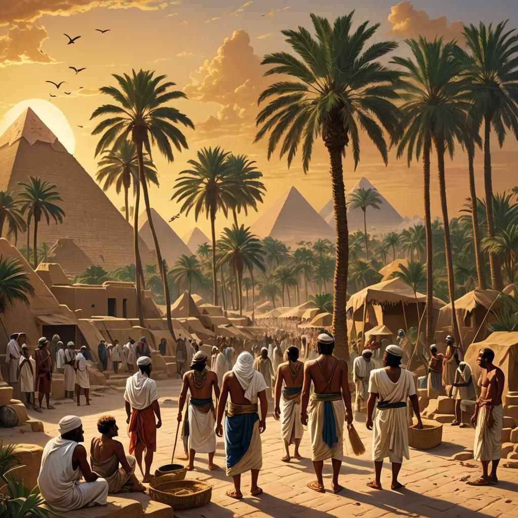Ancient Egyptians Grooming During Sunset