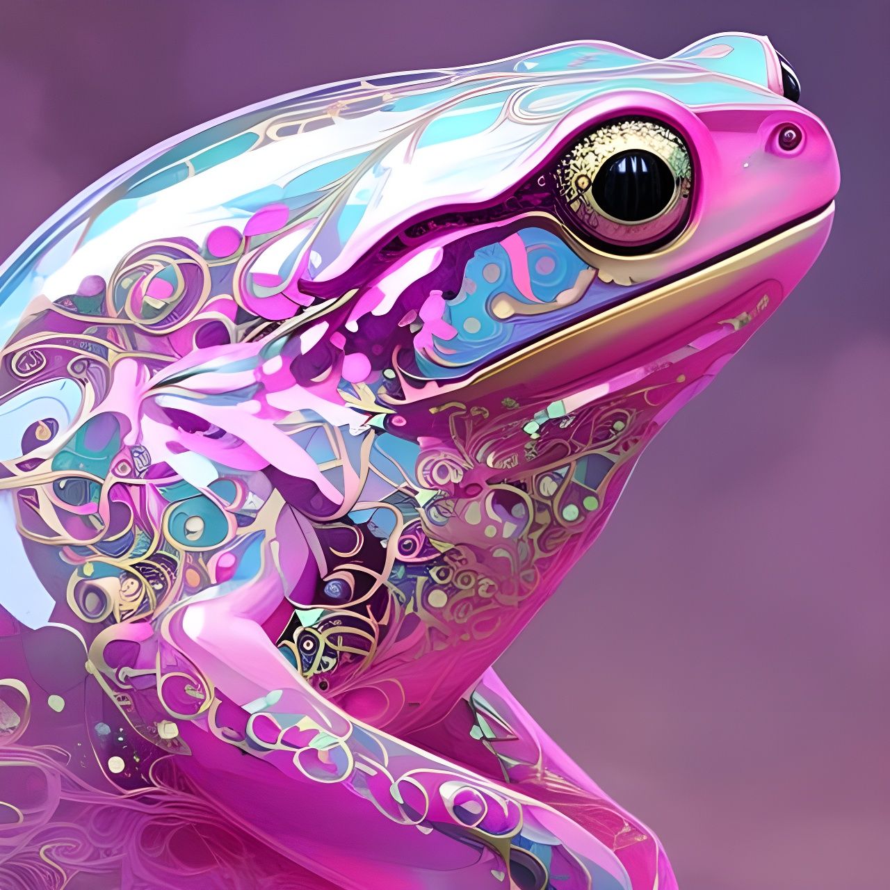 Detailed Pink Frog Portrait in Digital Painting Style