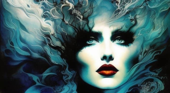 Ethereal Siren's Song in Deep Sea, Inkblot Art