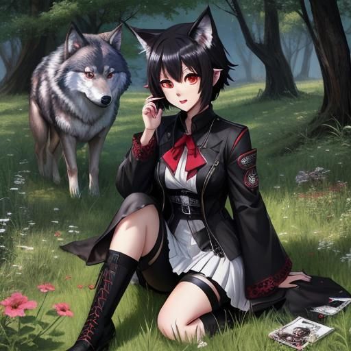Chibi Wolf Shifter in Meadow: Anime Style