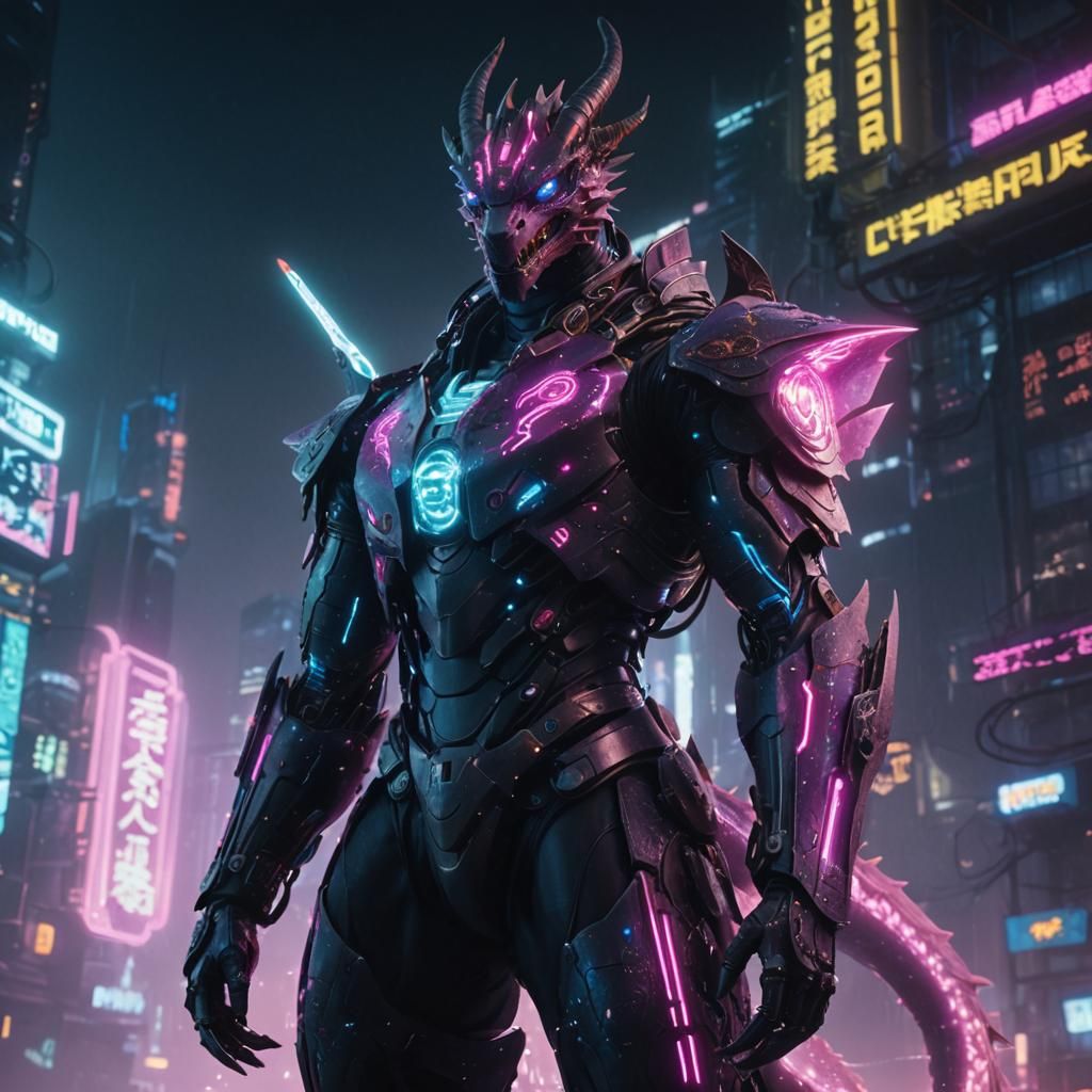 Cyberpunk Dragon in Neon Cityscape