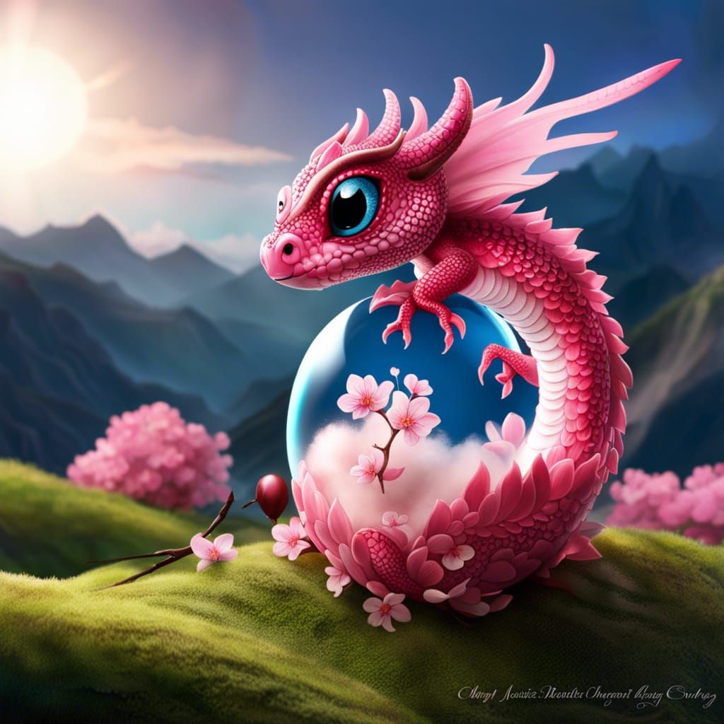 Adorable Cherry Blossom Hatchling Dragon