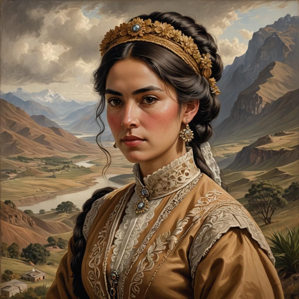 19th Century Portrait of Chilean Woman in Colonial Art Style