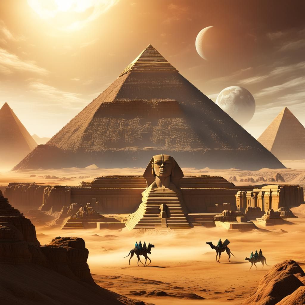 Pyramids and Alien Observer: Fantastical Concept Art