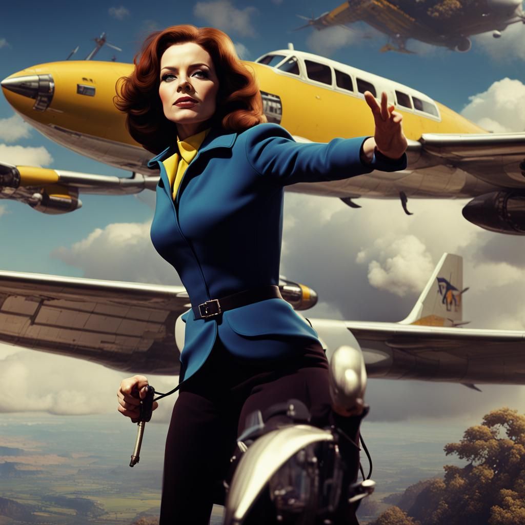 Emma Peel in Airplane Scene: Detailed Matte Painting