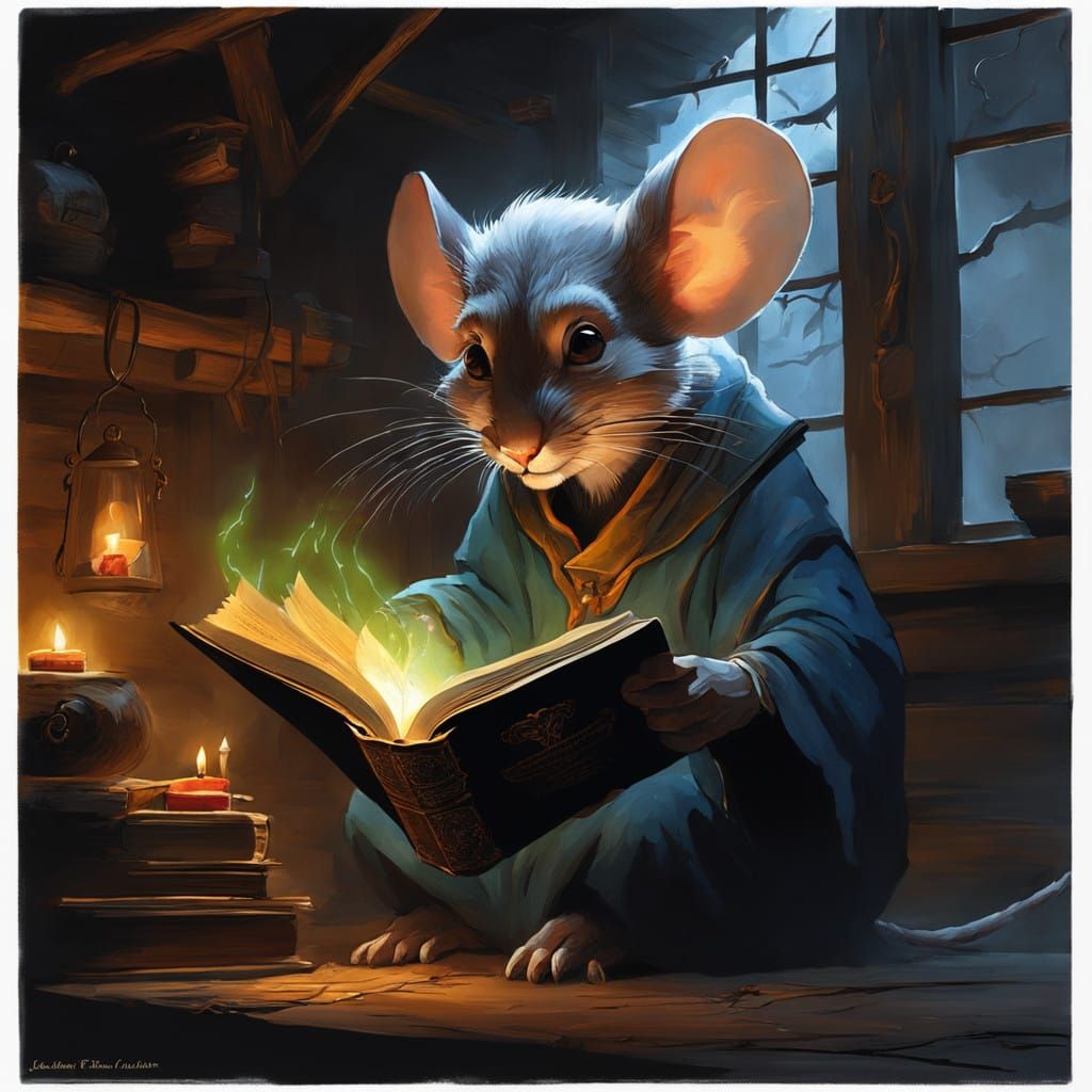 Gothic Mouse Scholar in Whimsical Study