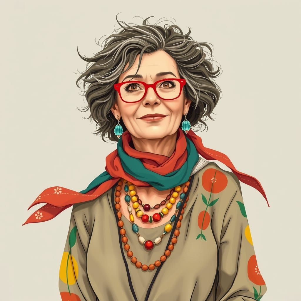 Free-Spirited Bohemian Woman with Whimsical Sophistication