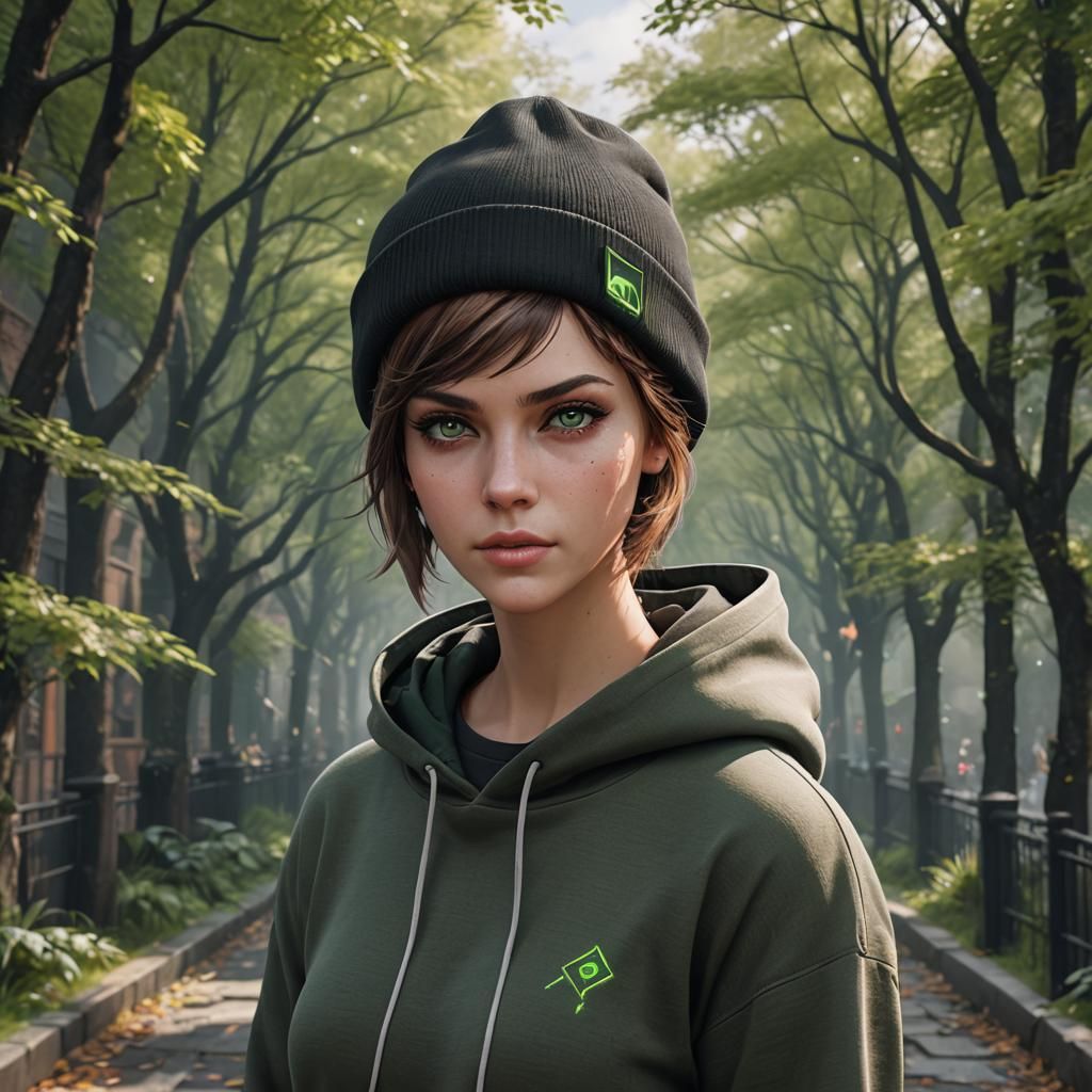 Portrait of a Woman with Green Eyes in Detailed Matte Painti...