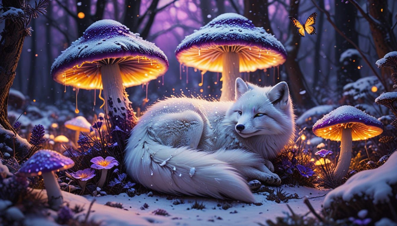 Ethereal Arctic Fox in Vibrant Neon Wonderland