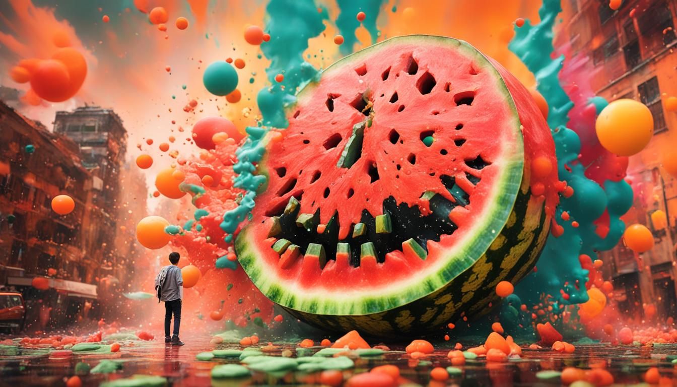 Exploding Watermelon City: Street Art Bodypainting