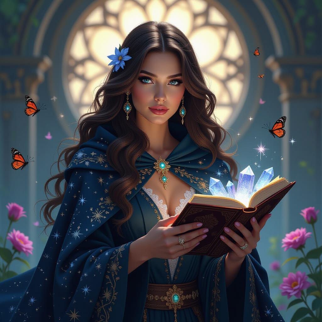 Mystical Witch with Constellation Cloak Portrait