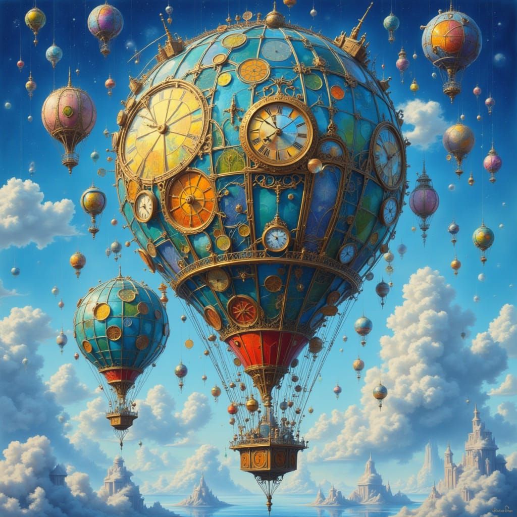 <lora:Surrealiste:1.0> Un château surréaliste de style steampunk   flottant fantastique alimenté par la magie dans un ci...