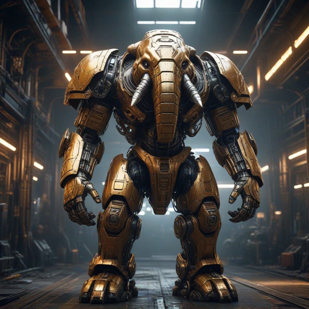 Cyberpunk Mecha Elephant Mascot Cheers for Soccer Team