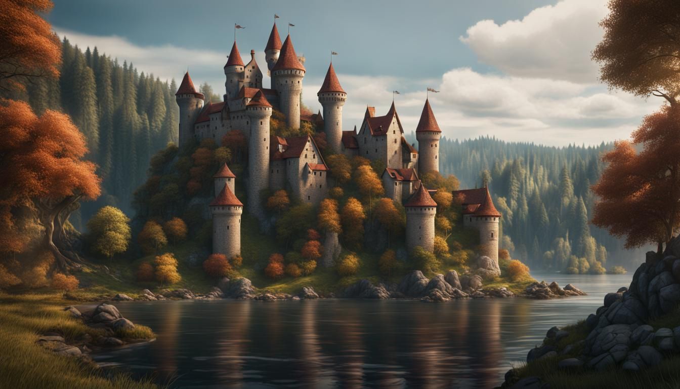 Medieval Castle with Village: Fantasy Concept Art