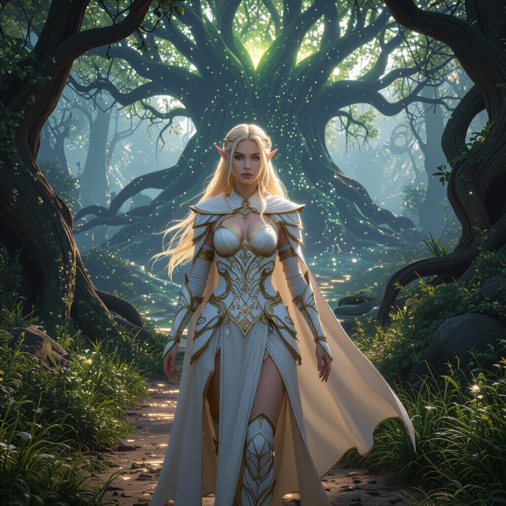 Elven Warrior in Magical Forest - Photorealistic Render