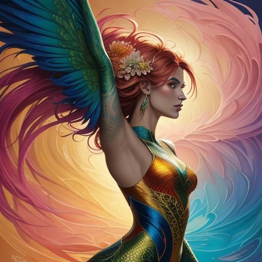 Dragon Woman in Abstract Expressionism Style