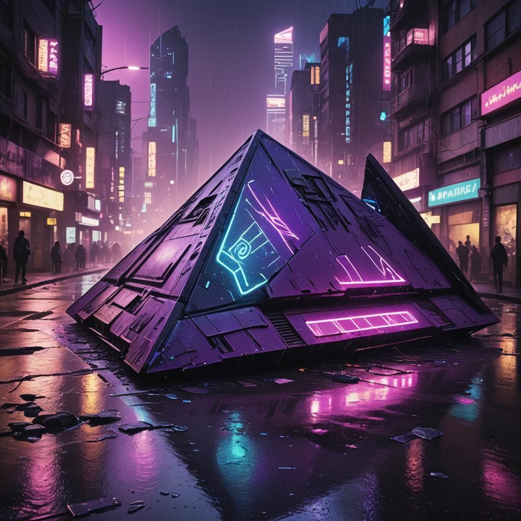 Cyberpunk Egyptian Spaceship Crash with Neon Aura