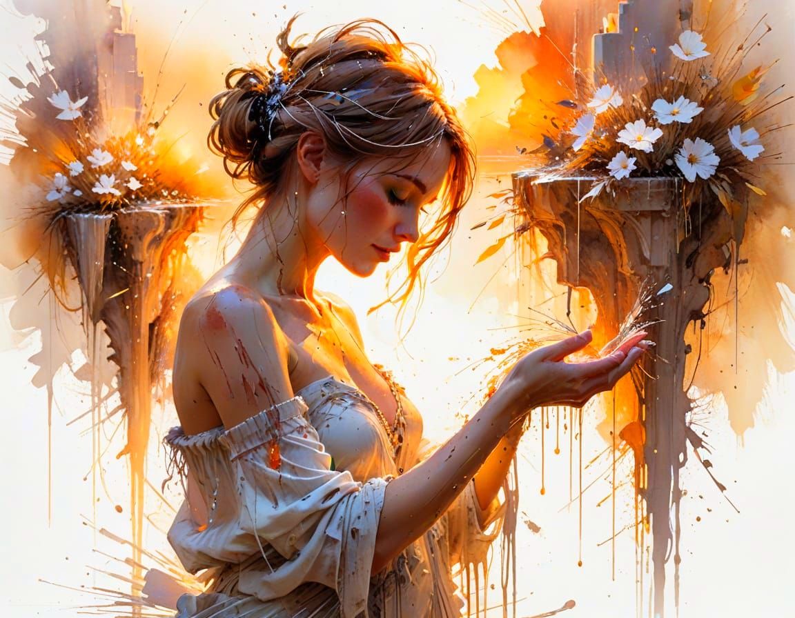 Mesmerizing Sunset Fountains in Vivid Watercolor Style