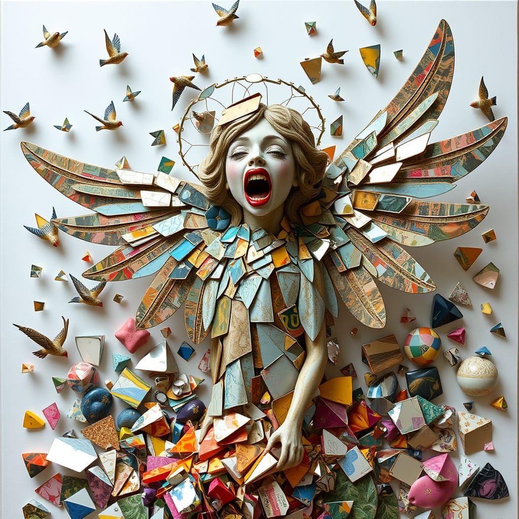 Surreal Angel Amidst Shattered Mirrors