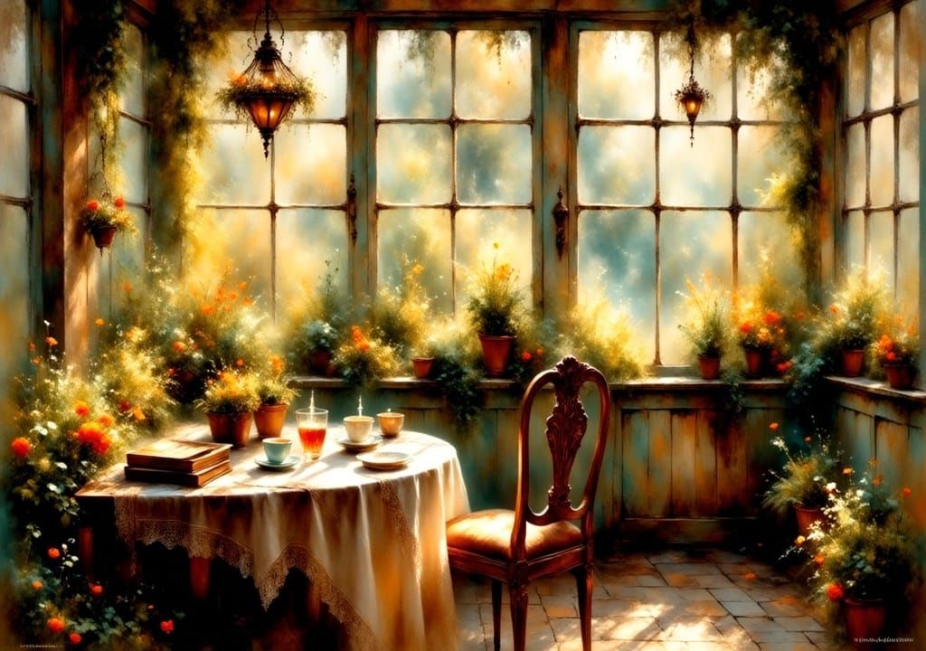 Greenhouse Interior in Impressionist Style