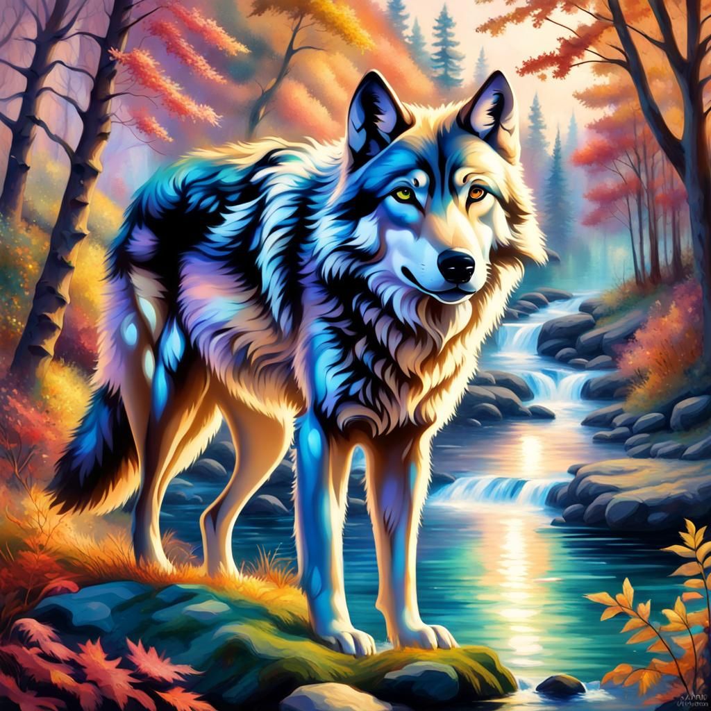 Wolf in Autumn Wood, Luminist Style