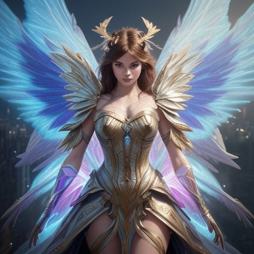 Vibrant Fairy Goddess in Cyberpunk Style