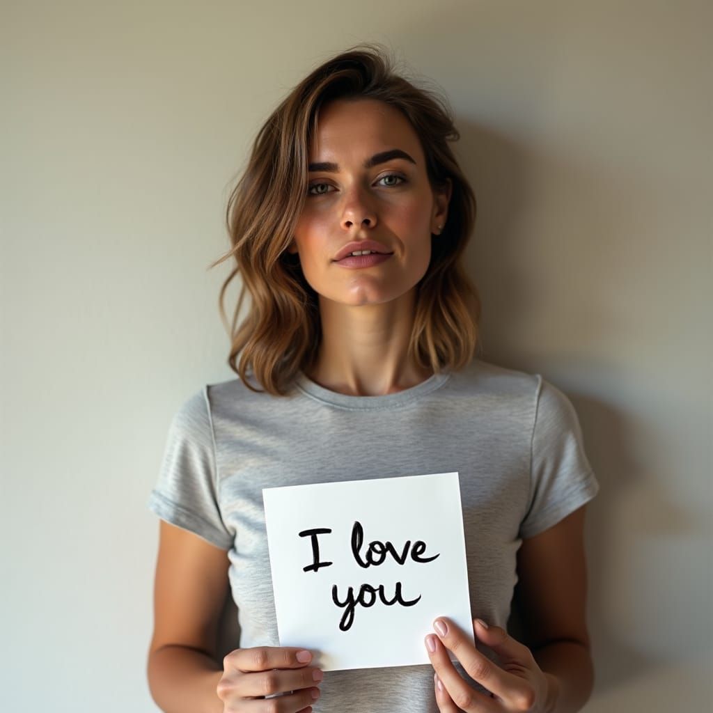 French Woman Holding an "I Love You" Note